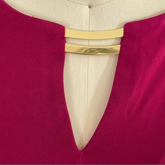 Vince Camuto Cutout V Neck Gold Bar Accent Front Full Zipper Back Dress- Size 4 - Picture 6 of 7